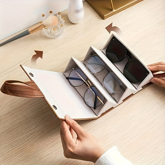 Portable Glasses Organizer 3/5Grids Multi-slot Eyeglasses Storage Travel Leather Case