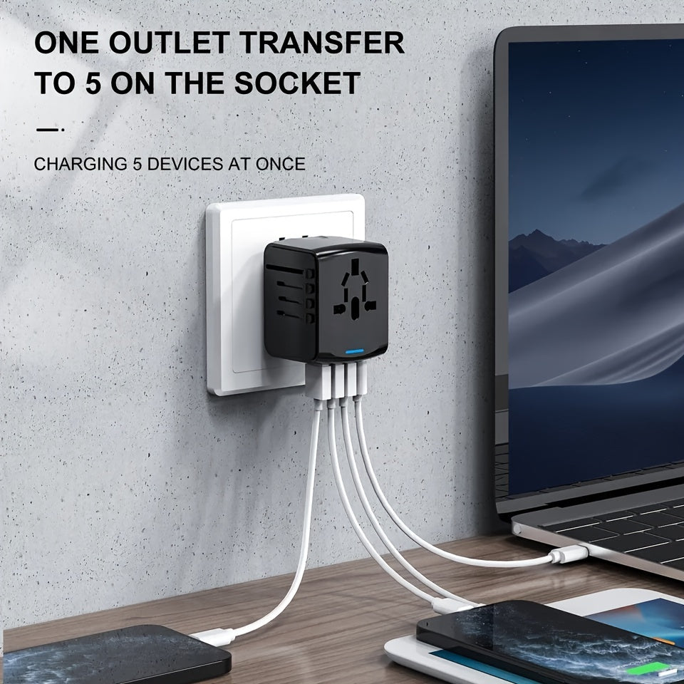 All In One World Travel Plug Universal Travel Adapter Converter With Type C 3 USB Ports and AC Socket