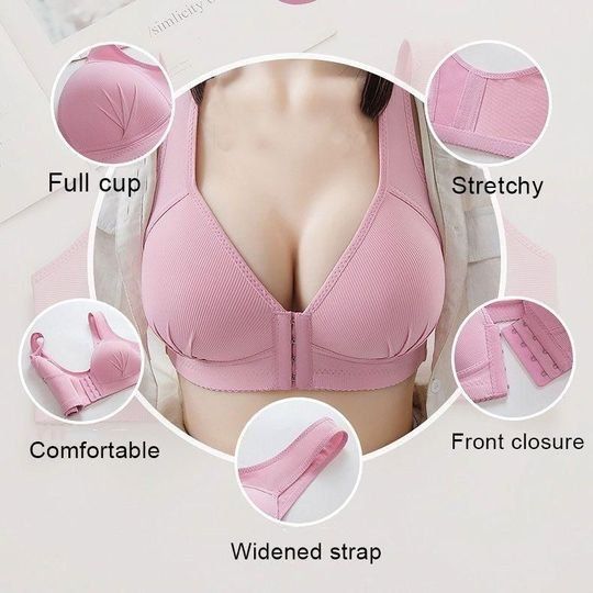 Xysaqa Women's Plus Size Front Closure Wirefree Bra for Full Figure,  Seamless Smoothing Back Support Lace Bra, Comfy Push Up T-Shirt Sports Bras  for Everyday 